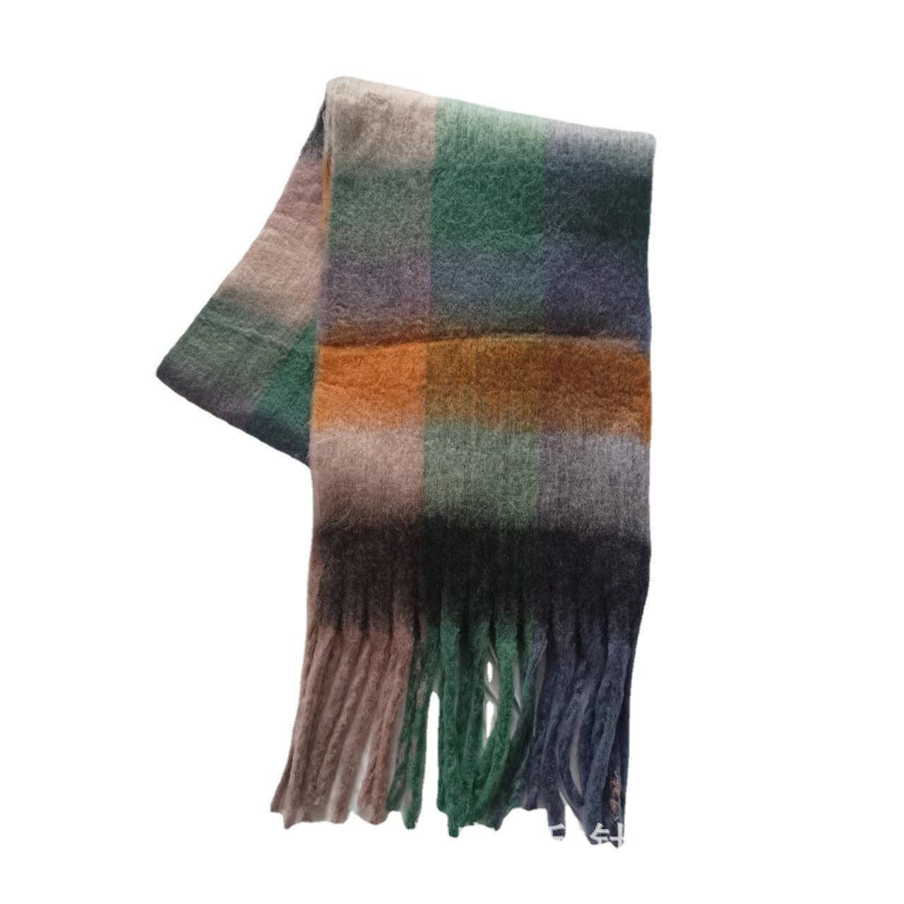 Men's and Women's Autumn and Winter Fashion Warm Rainbow Plaid Shawl Versatile Tassel Scarf