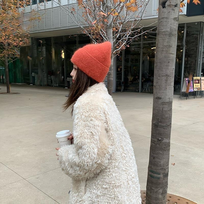 Rabbit Hair Hat Female Winter Ear Protection Warm Fashion Magnanimous Plush Knitted Wool Cap New Cold Cap