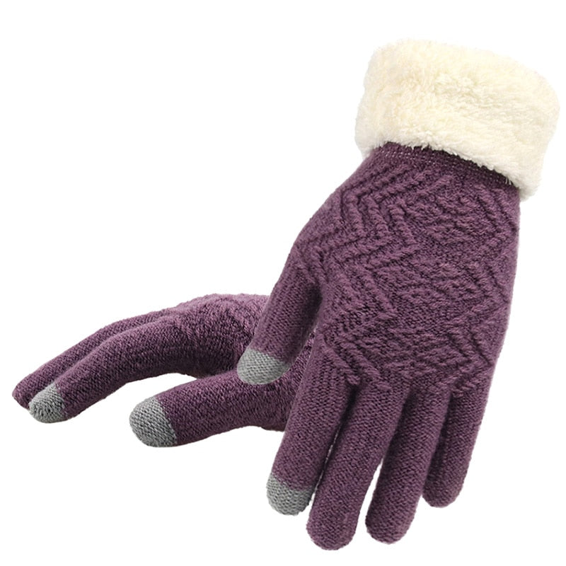 Gestrickte Handschuhe Touchscreen Frauen Verdicken Winter Warme Handschuhe Weibliche Vollfinger Weiche Stretch Strick Fäustlinge Guantes