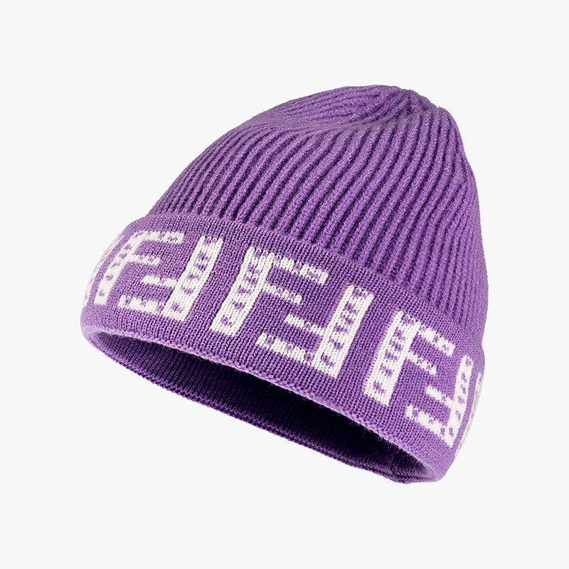 Czapka typu beanie z literami dla kobiet czapka zimowa miękka dzianinowa czapka z czaszkami ciepła, gruba czapka z daszkiem czapki damskie dla dziewczynki 