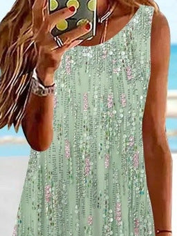 Floral Casual Round Neck Loose Vest Dress