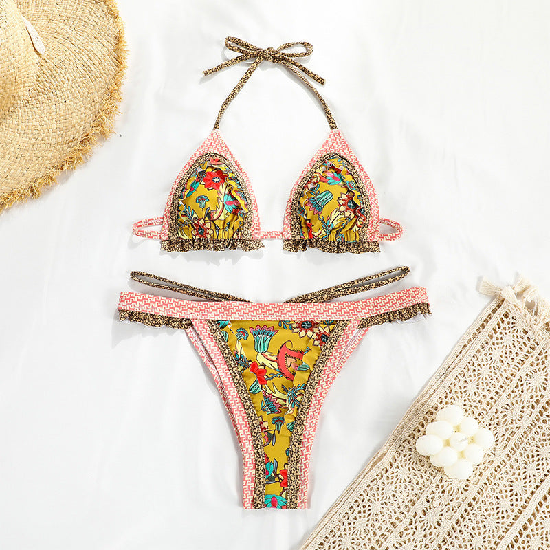 Women's Strapping Printed Split Swimsuit