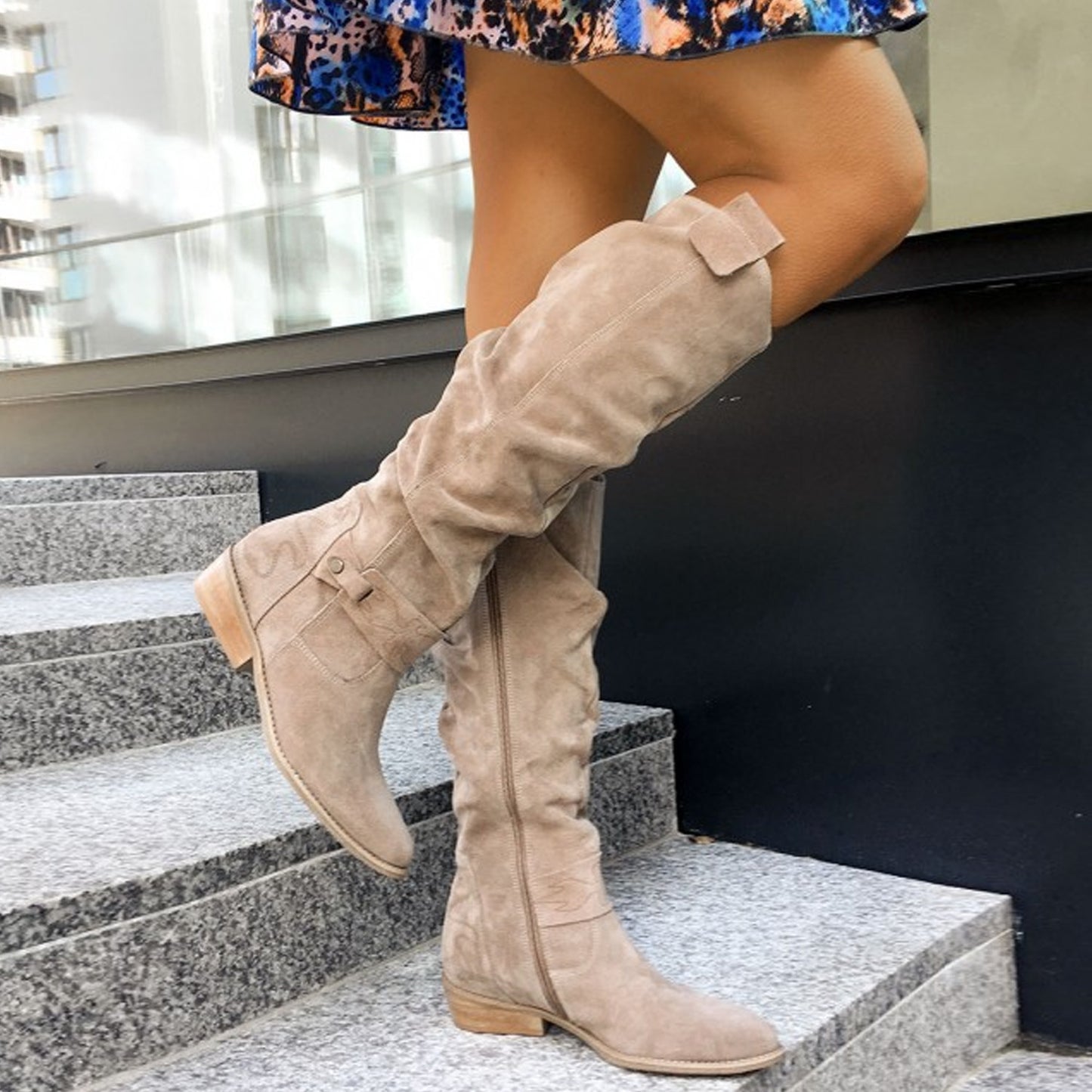 Elevate your style effortlessly with LunaGrace's Low Heel Suede High Boots: Autumn/Winter perfection, side zipper convenience for a chic and comfortable look.