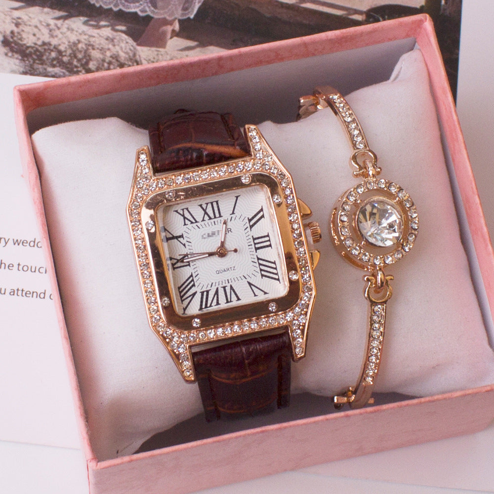 Square Watch Rhinestone Women's Suit