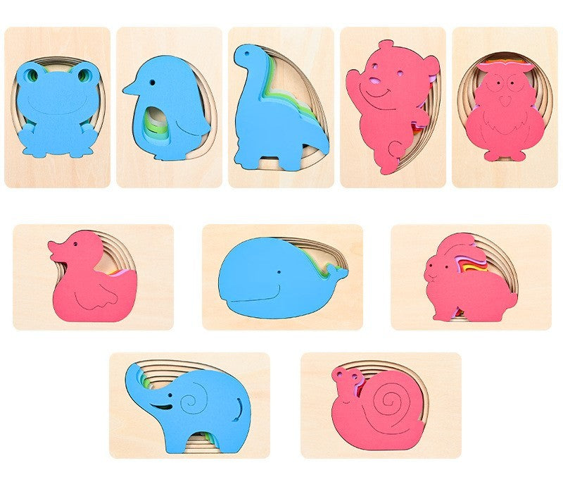 Children's Wooden Animal Multi-layer Gradient 3D Puzzle Model