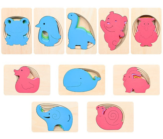 Children's Wooden Animal Multi-layer Gradient 3D Puzzle Model