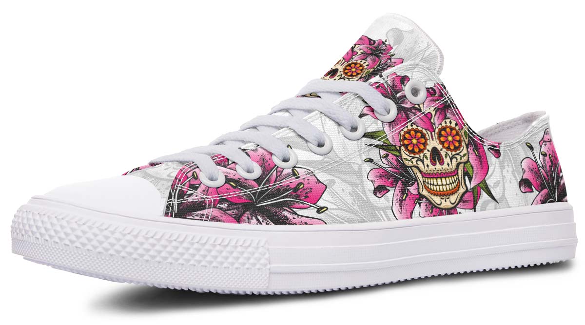 UrbanKick Modische Low-Top-Canvas-Schuhe mit Totenkopf-Blumen-Print für Paare