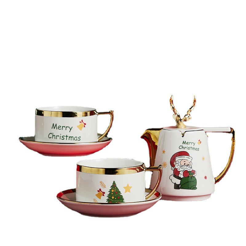 Ceramic Teapot Cup Gift Christmas Elk Teacup Suit