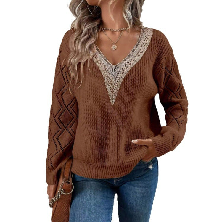 Spring And Autumn V-neck Sweater New Loose Casual