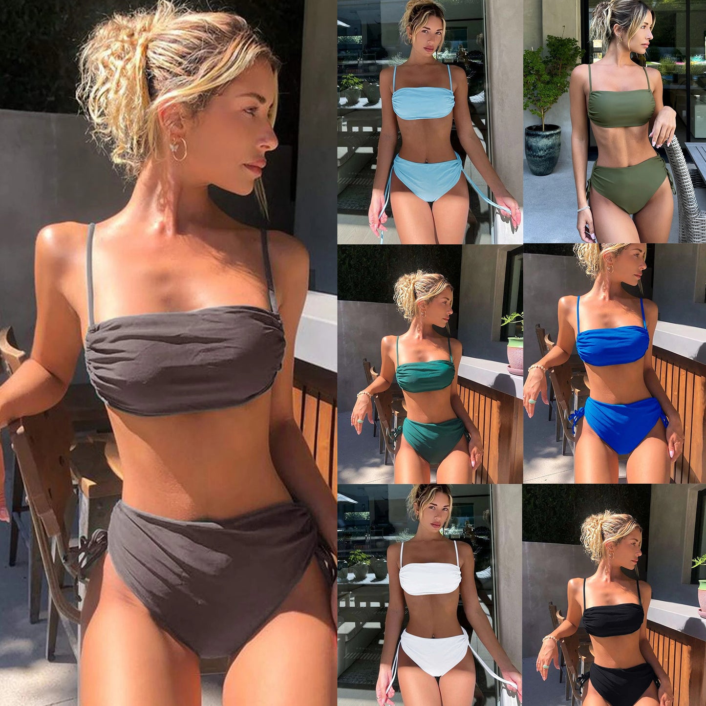 Solid Color New Bikini Two-piece Set Swimsuit Women's Suit