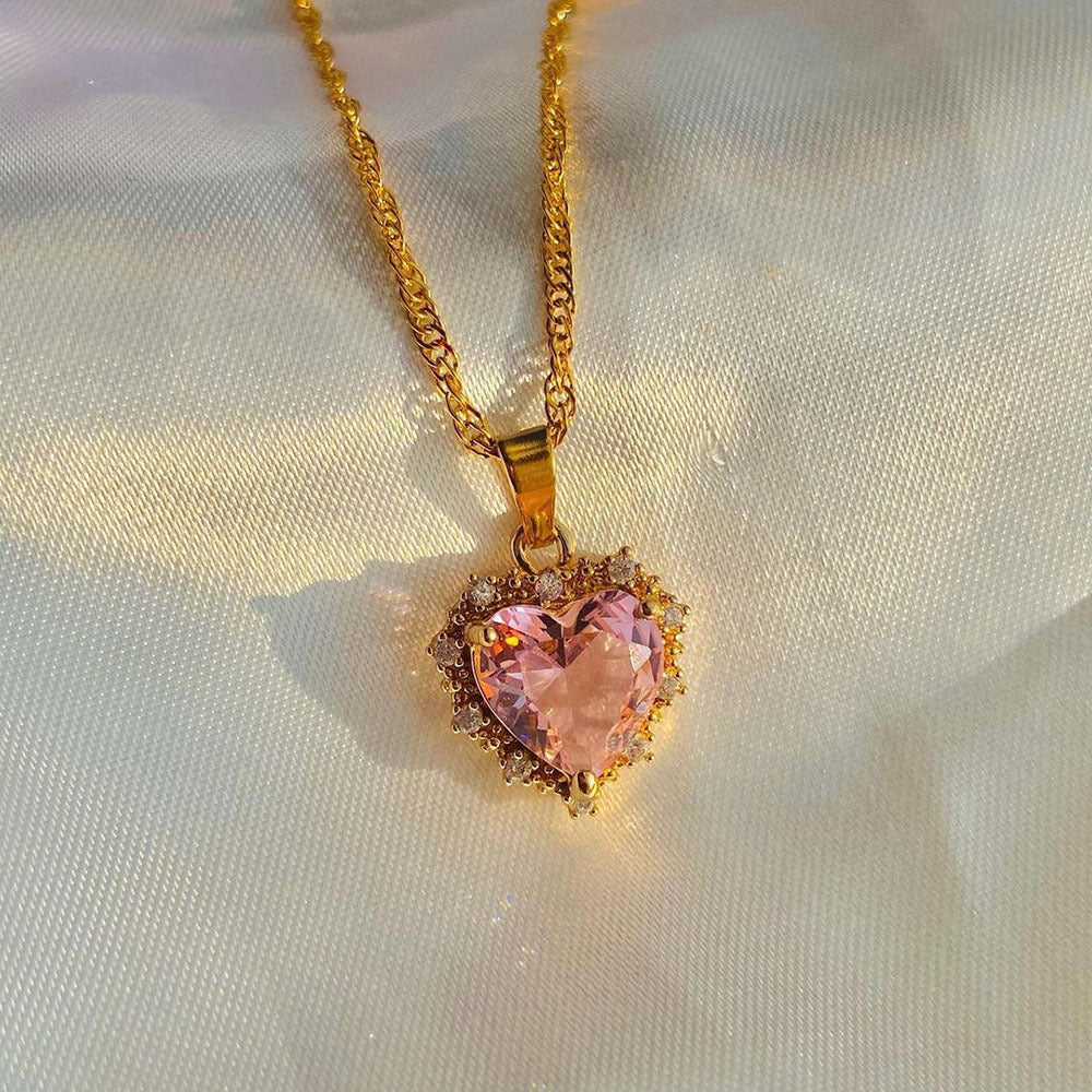 Colorful Rhinestones Heart-shped Necklace Love Gold Clavicle Chain Ins Personalized Jewelry For Women Valentine's Day