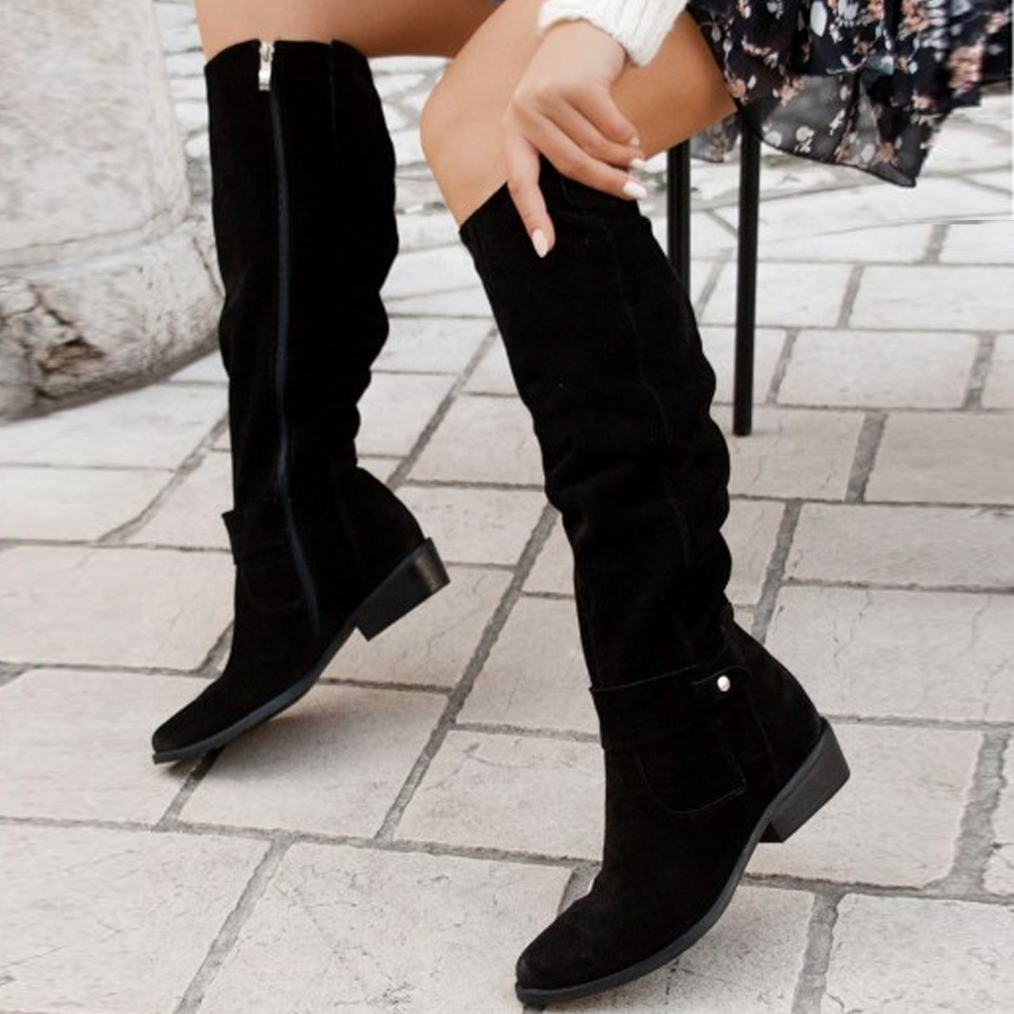 Elevate your style effortlessly with LunaGrace's Low Heel Suede High Boots: Autumn/Winter perfection, side zipper convenience for a chic and comfortable look.