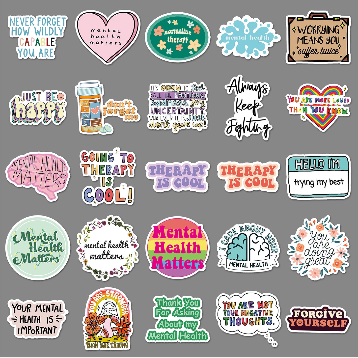 50 Mental Health Graffiti Cross-border Personalized English Slogan Creative Decoration Phone Case Luggage Stickers