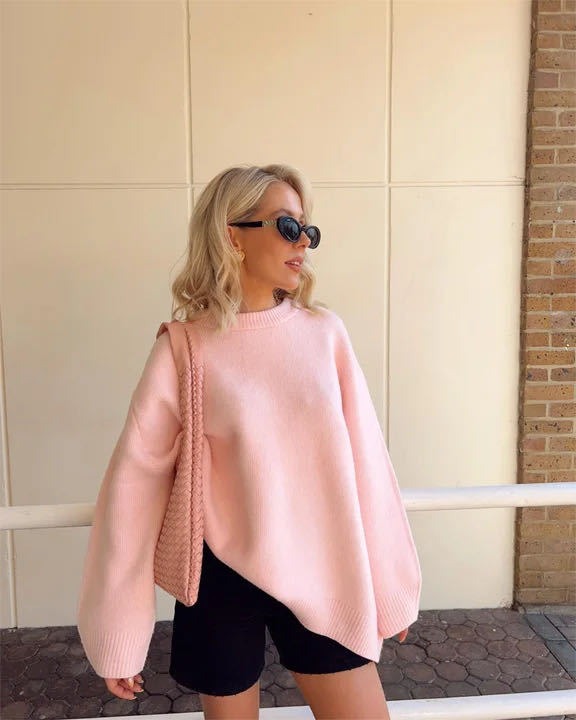 Autumn and winter hot selling round neck Barbie pink loose casual pullover long-sleeved sweater