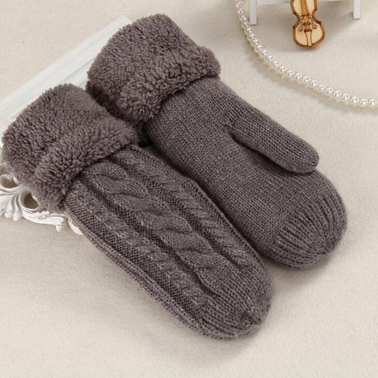 Frauen Mode Stricken Twist Blumen Fäustlinge Winter Weibliche Wolle Plus Kaschmir Samt Verdickung Warme Vollfinger Handschuhe Guantes L46