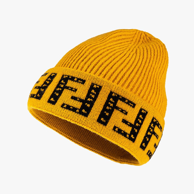 Czapka typu beanie z literami dla kobiet czapka zimowa miękka dzianinowa czapka z czaszkami ciepła, gruba czapka z daszkiem czapki damskie dla dziewczynki 