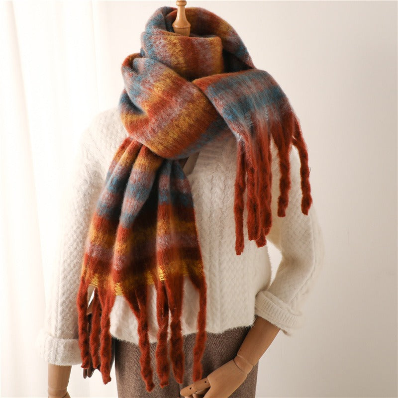 Thick beard striped scarf imitation cashmere winter new warm long tassel scarf for men and women scarf shawl