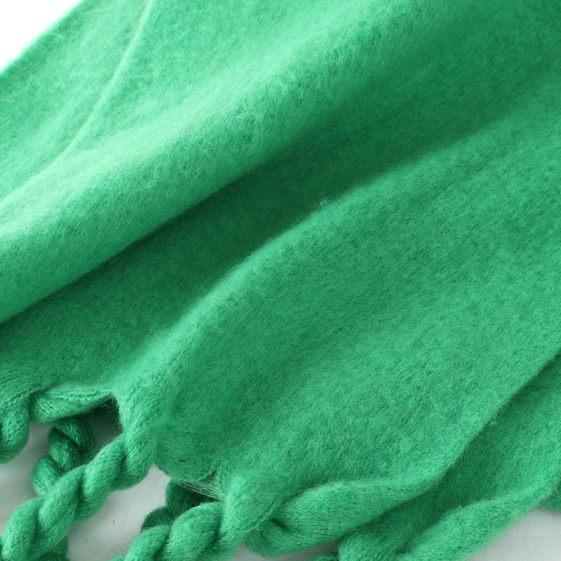 2022 Luxury Cashmere Bright Green Women Solid Scarf Winter Shawl and Wrap Bandana Pashmina Tassel Female Foulard Thick Blanket