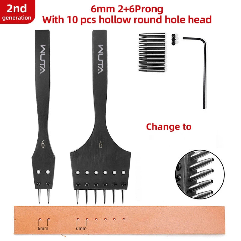 WUTA Sharp Head Replaceable Pricking Iron Removable Round Hole Punch Leather Craft Chisel DIY Leather Tools