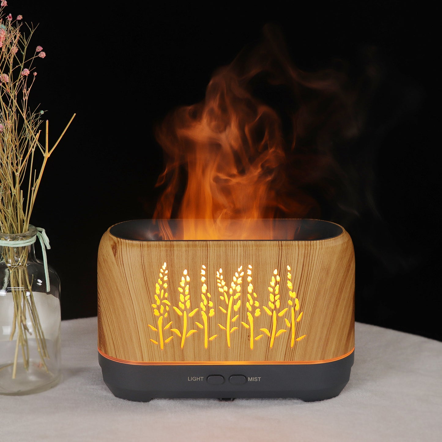 200ml Holzmaserung Aroma Diffusor Hohl Herzschlag Linie Flamme Luftbefeuchter Haushalts Flamme Kleine Aroma Diffusor 