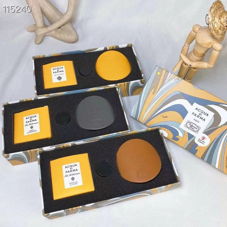 Parma Car Diffuser Set Sachet Yellow Croatian Light Brown Orange Gray California Cinnamon