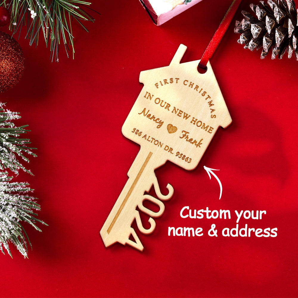 Personalized First Christmas in Our New Home Ornament Wooden Key Christmas Decoration Gift for Couples