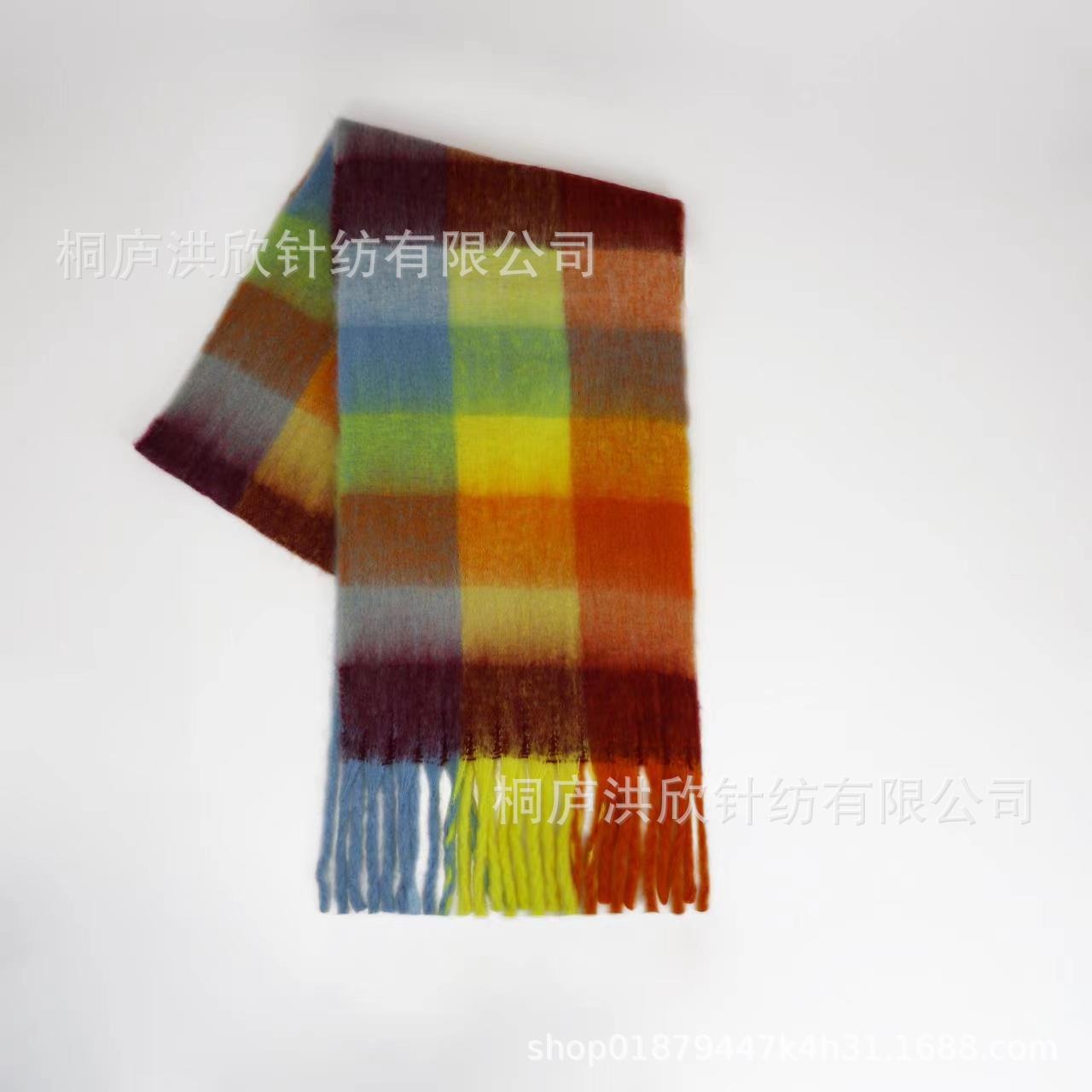 Men's and Women's Autumn and Winter Fashion Warm Rainbow Plaid Shawl Versatile Tassel Scarf