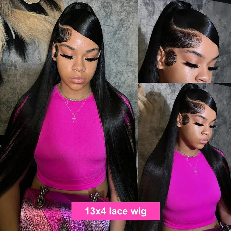 YKB 30 40 Inch Bone Straight 13x6 HD Transparent Lace Frontal Human Hair Wigs Preplucked Remy 13x4 Front Wig Brazilian For Women