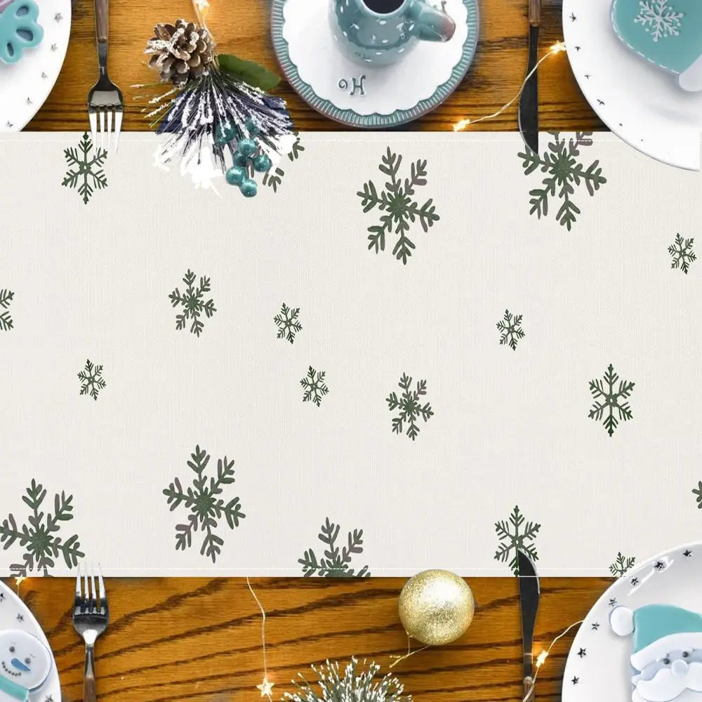 Reindeer Elk Table Runner Christmas Snowflake Polyester Tablecloth Kitchen Counter Dining Room Mat Party Holiday Decorations