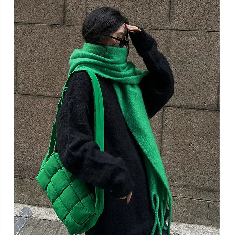 2022 Luxury Cashmere Bright Green Women Solid Scarf Winter Shawl and Wrap Bandana Pashmina Tassel Female Foulard Thick Blanket