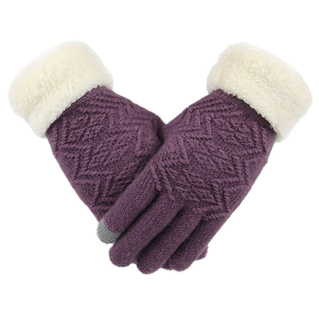 Gestrickte Handschuhe Touchscreen Frauen Verdicken Winter Warme Handschuhe Weibliche Vollfinger Weiche Stretch Strick Fäustlinge Guantes