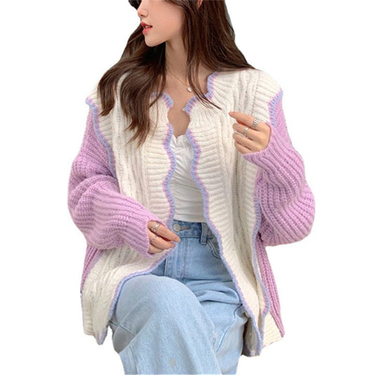 Hit Color Knitting Sweaters For Women O Neck Long Sleeves Loose Temperament Elegant Sweater Female Fashion Clothes