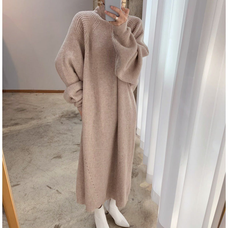 Autumn/Winter Korean Design Raglan Sleeve Pit Straight Knitted Dress Sweater Loose Plate