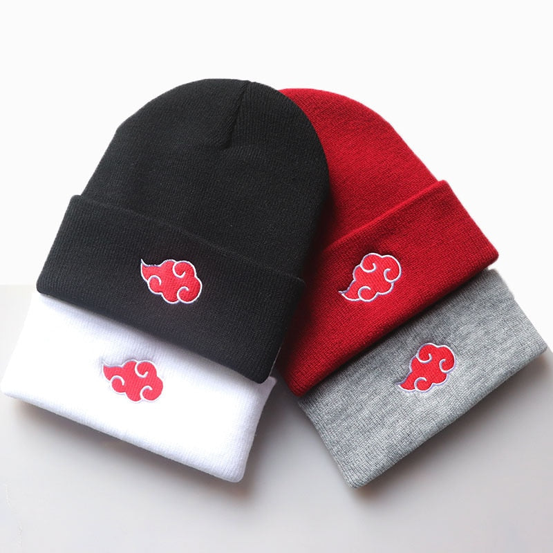 Autumn Winter Anime Hat Akatsuki Cosplay Red Cloud Embroidery Knitted Hat Woolen Cap Keep Warm Unisex