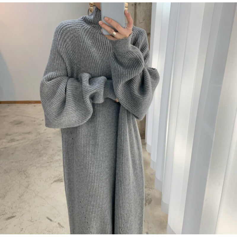 Autumn/Winter Korean Design Raglan Sleeve Pit Straight Knitted Dress Sweater Loose Plate