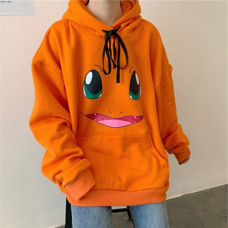 Pikachu Samt Fleece Pullover Studentinnen Japanischer Anime Mit Kappe Lange Abschnitt Kapuzenjacke