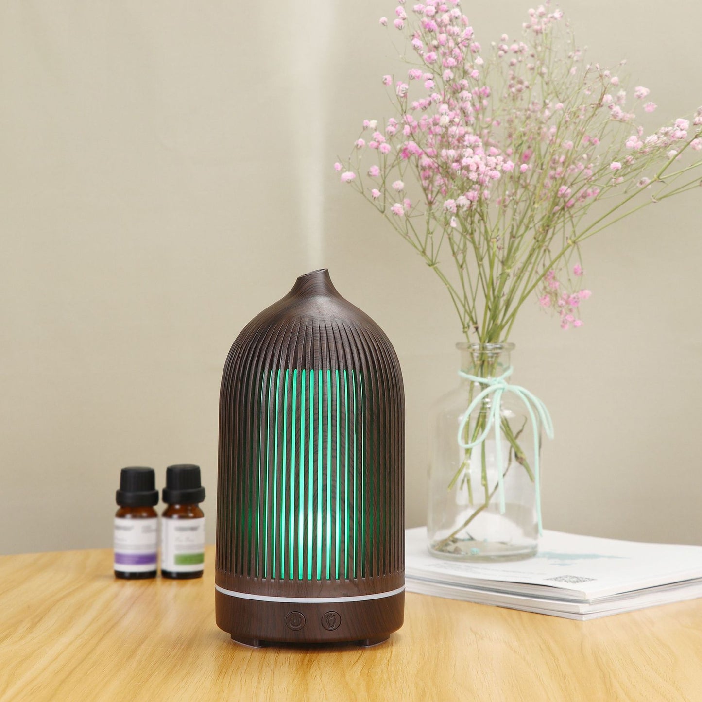 5V Bunter Aroma-Diffusor, Aroma-Diffusor, Ultraschall-Zerstäubung, Mini-Desktop-USB-Luftbefeuchter, Home-Aroma-Diffusor mit Holzmaserung 