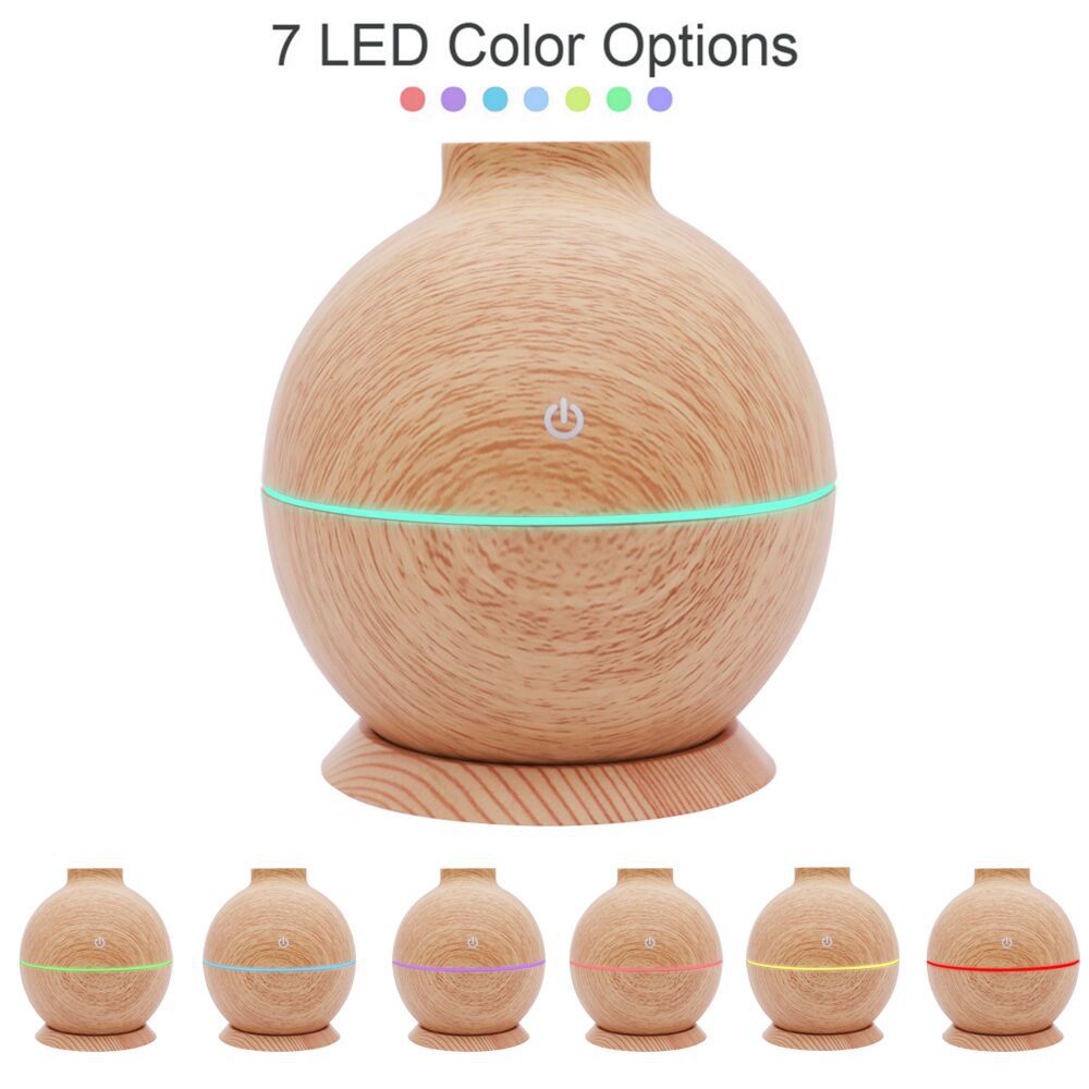 Flat Mouth Mini Wood Grain Home Office Desktop Humidifier 130ML USB Portable Colorful Aroma Diffuser