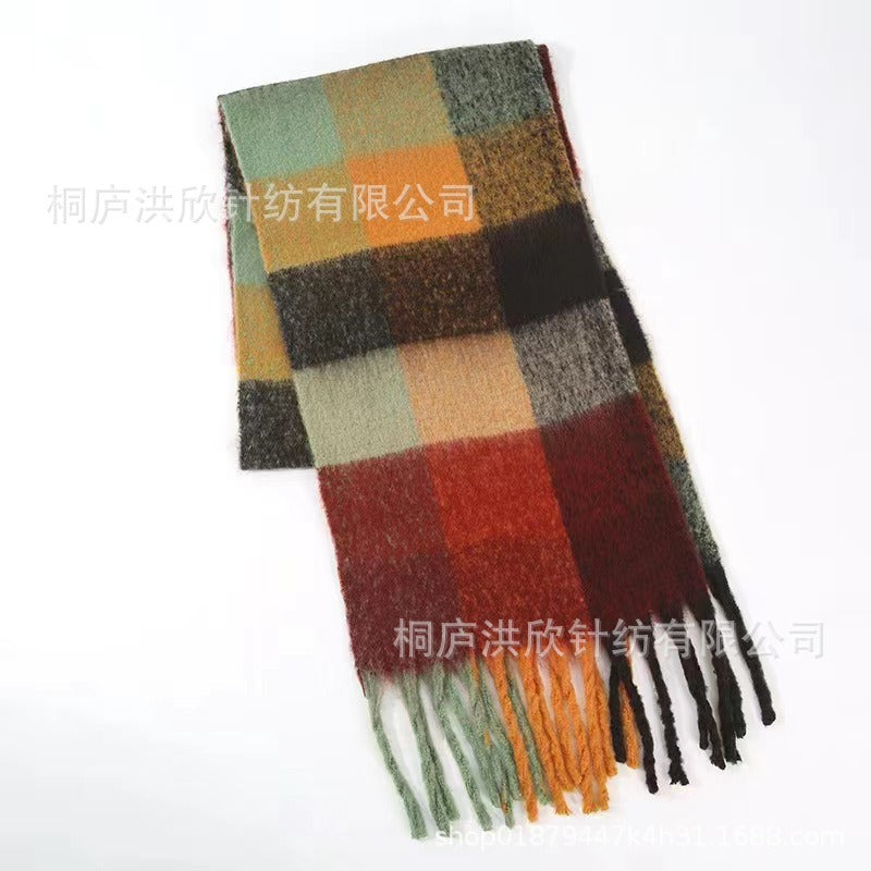 Men's and Women's Autumn and Winter Fashion Warm Rainbow Plaid Shawl Versatile Tassel Scarf