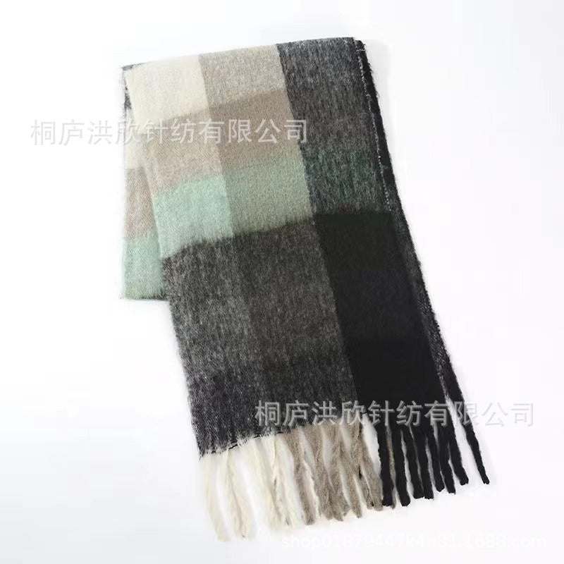 Men's and Women's Autumn and Winter Fashion Warm Rainbow Plaid Shawl Versatile Tassel Scarf