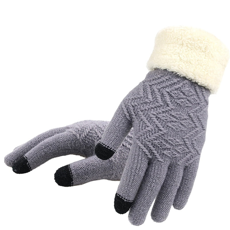 Gestrickte Handschuhe Touchscreen Frauen Verdicken Winter Warme Handschuhe Weibliche Vollfinger Weiche Stretch Strick Fäustlinge Guantes