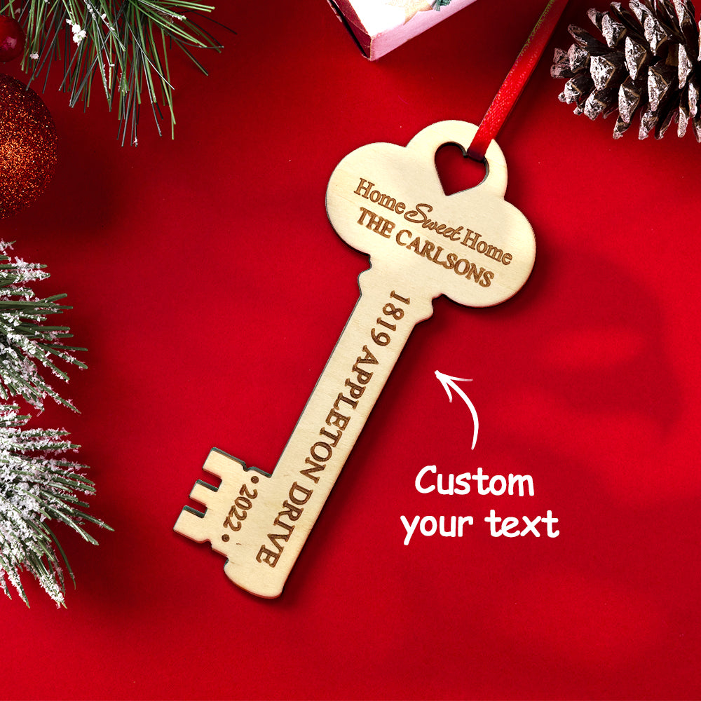 Personalized New Home Christmas Ornament Wooden Key Decoration for Housewarming Gift