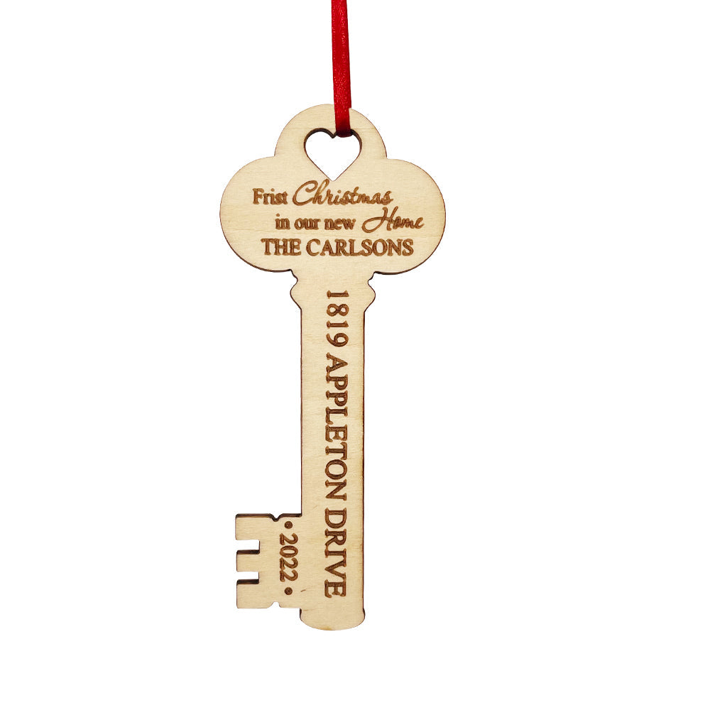 Personalized New Home Christmas Ornament Wooden Key Decoration for Housewarming Gift