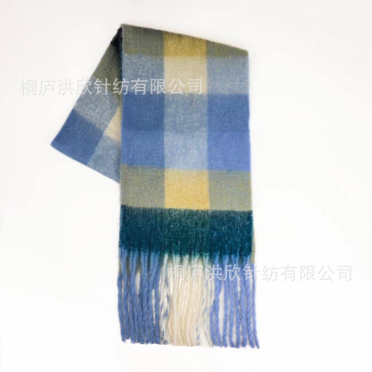 Men's and Women's Autumn and Winter Fashion Warm Rainbow Plaid Shawl Versatile Tassel Scarf