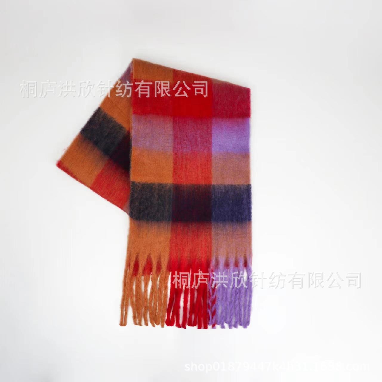 Men's and Women's Autumn and Winter Fashion Warm Rainbow Plaid Shawl Versatile Tassel Scarf