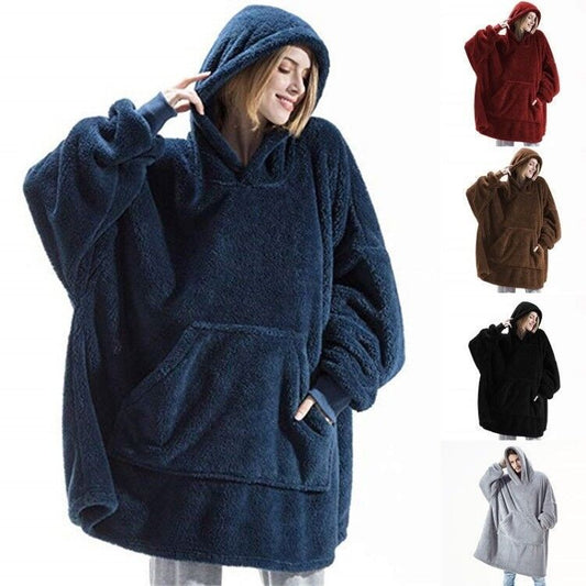 CozyCocoon: Comfortable and loose double-sized velvet hoodie for autumn and winter, thickened and wearable like a blanket, perfect for new home clothes.