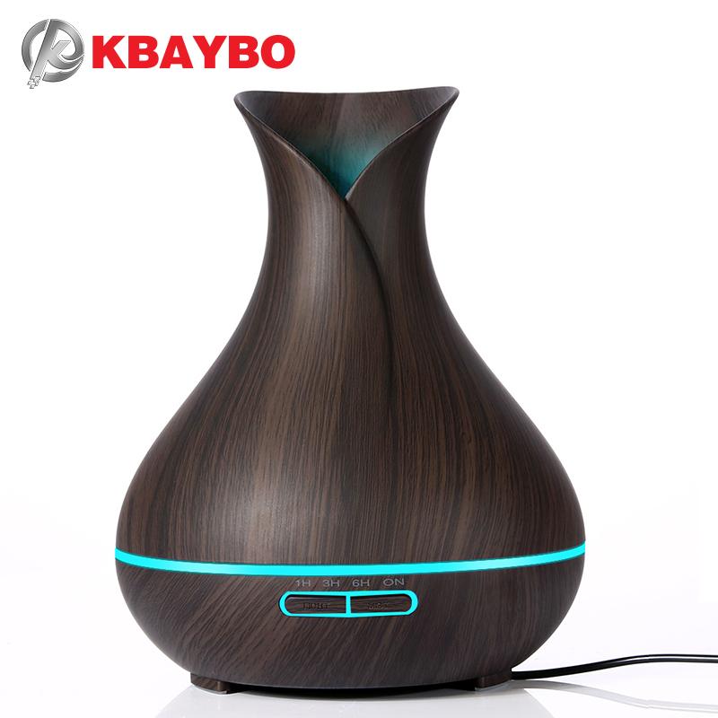 KBAYBO 400ml aromatyczny dyfuzor olejków eterycznych ultradźwiękowy nawilżacz powietrza z drewnianym ziarnem elektryczny LED Lights aroma dyfuzor dla domu