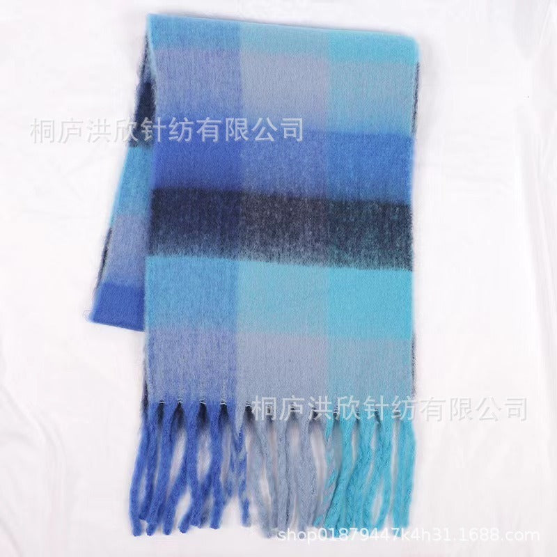 Men's and Women's Autumn and Winter Fashion Warm Rainbow Plaid Shawl Versatile Tassel Scarf