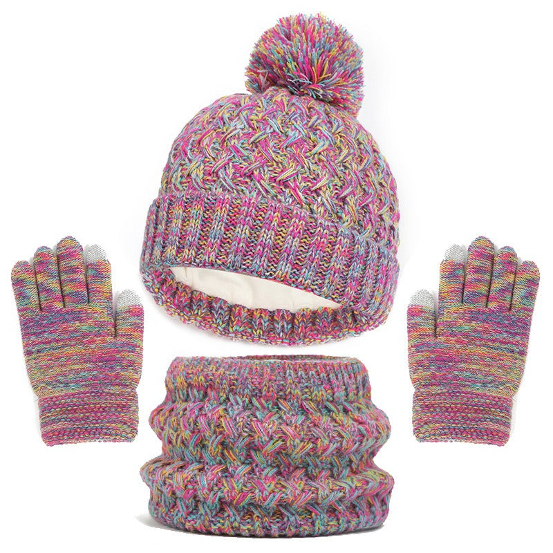 Children's hat, scarf, glove, three piece set, autumn and winter plush and thickened single ball baby hat