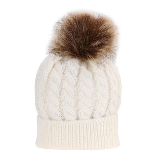 Parent-child Caps Cute Infant Baby Pompon Winter Hat Double Fur Ball Hat Mother Kids Warm Knitted Hat Newborn Beanie Cap